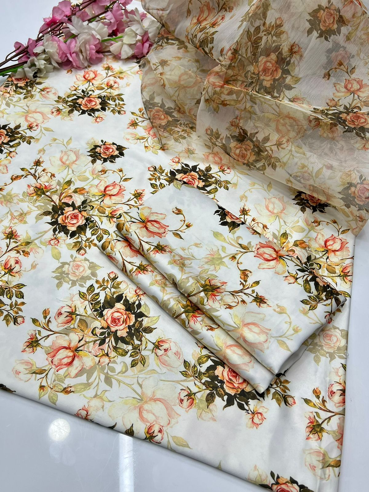 Shamoze Silk Digital Print + Organza Digital Print Suit