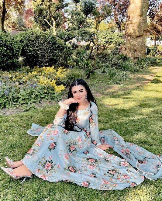 Shamoze Silk Digital Print + Organza Digital Print Suit